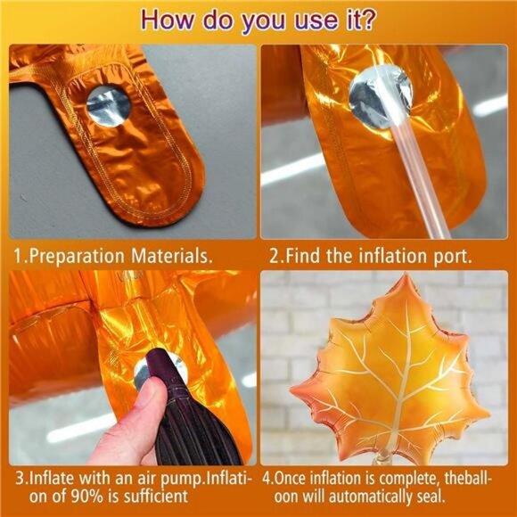Fall Balloons Maple Leaf Foil Balloons 4Pcs Large Autumn Leaves - Picture 5 of 8